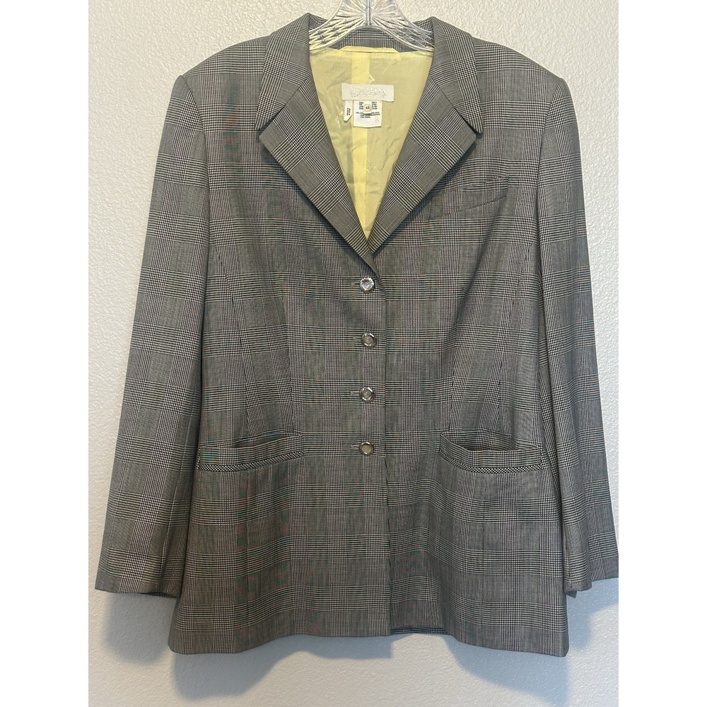 VTG ESCADA Margaretha Ley SZ.42 L Black Houndstooth Silver Button Jacket Blazer